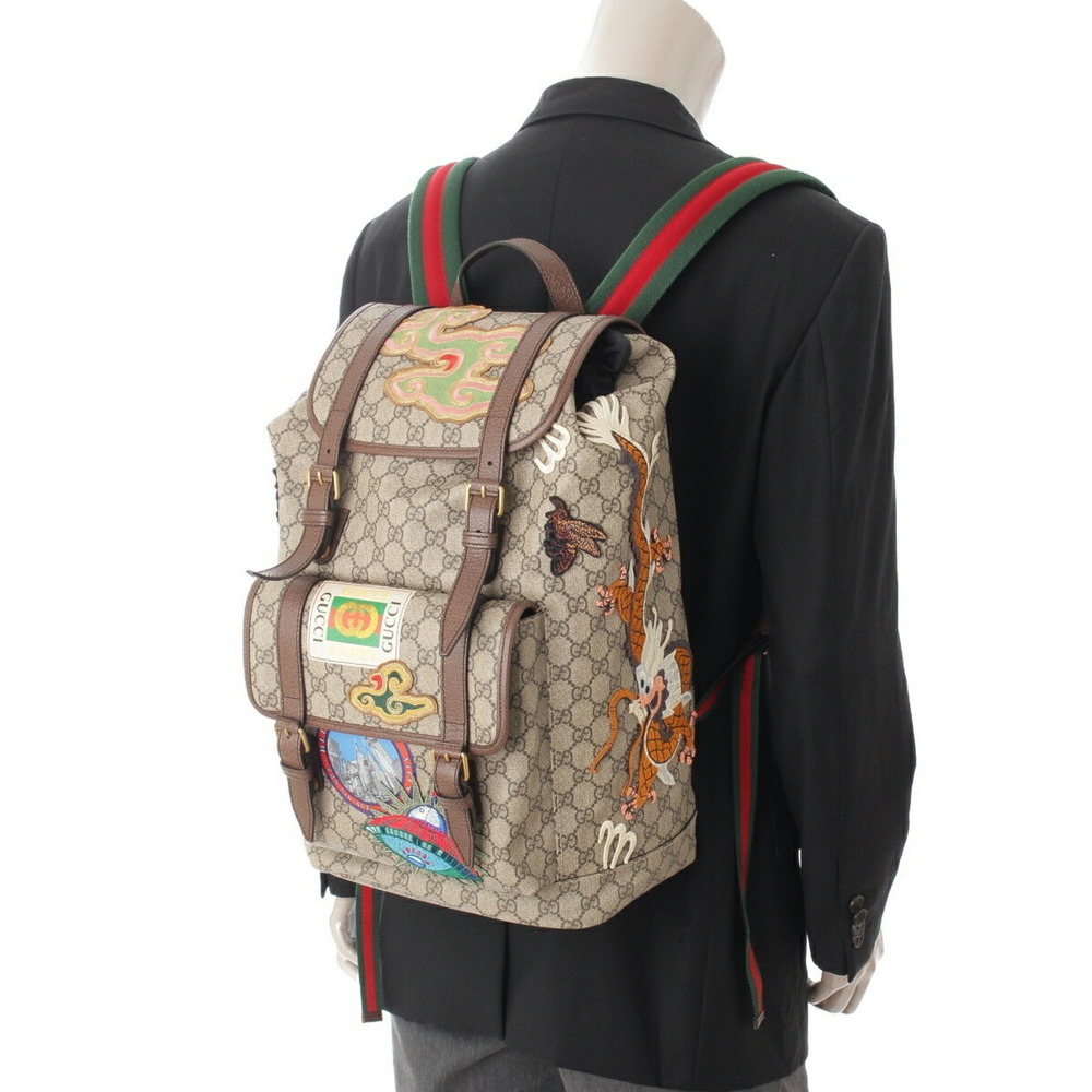 Gucci Supreme Appliqu Backpack GG Courier Beige Soft Patch Tan - Picture 9 of 9